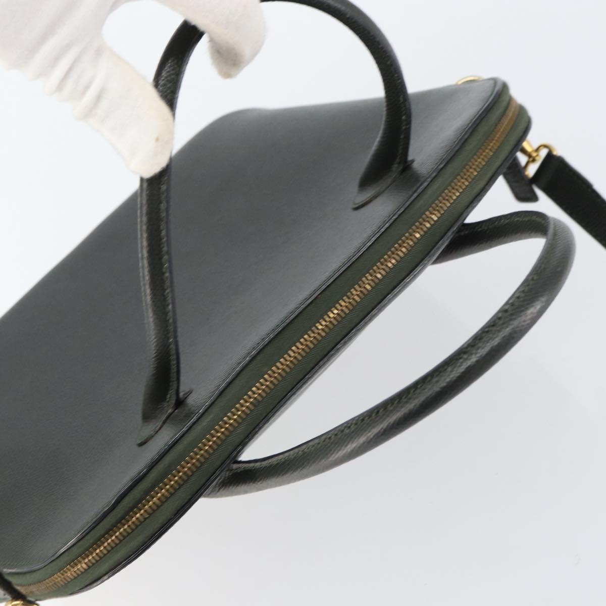 CELINE Hand Bag Leather 2way Green Gold Auth 161118