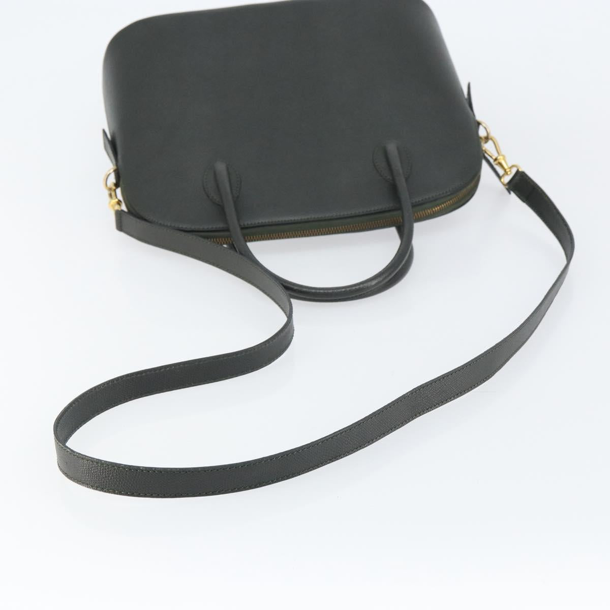 CELINE Hand Bag Leather 2way Green Gold Auth 161118