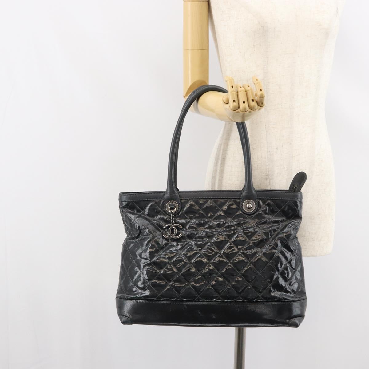 CHANEL Matelasse Tote Bag PVC Canvas Black CC Auth 161119