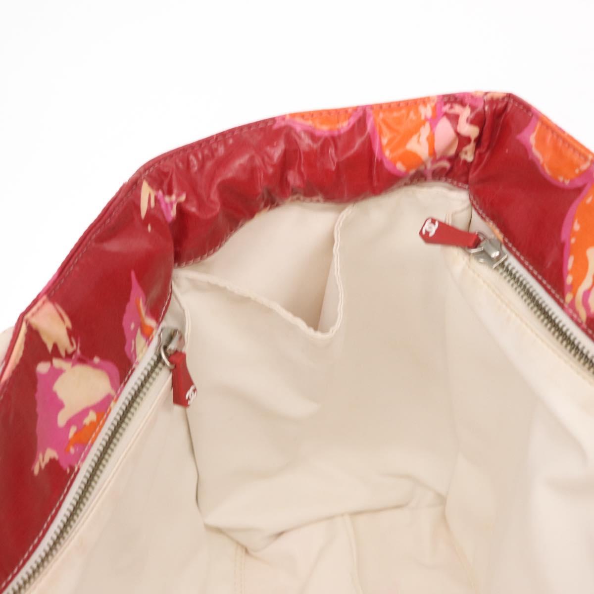 CHANEL High Summer Tote Bag Coated Canvas Red CC Auth 161120