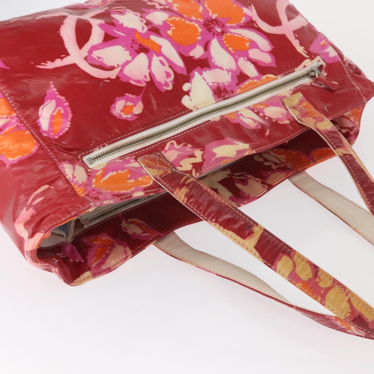 CHANEL High Summer Tote Bag Coated Canvas Red CC Auth 161120