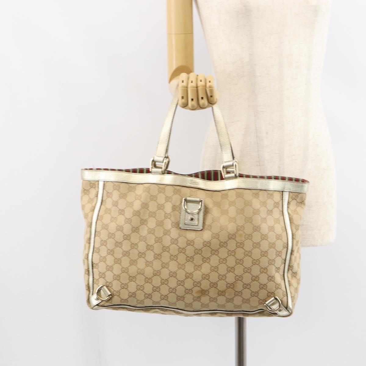 GUCCI GG Canvas Tote Bag Beige Gold 141472 Auth 161125