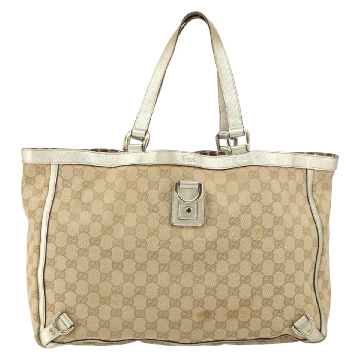 GUCCI GG Canvas Tote Bag Beige Gold 141472 Auth 161125