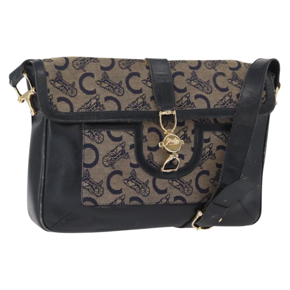 CELINE C Sulky Shoulder Bag Canvas Navy Gold Auth 161128