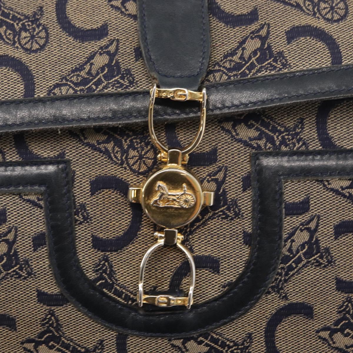 CELINE C Sulky Shoulder Bag Canvas Navy Gold Auth 161128