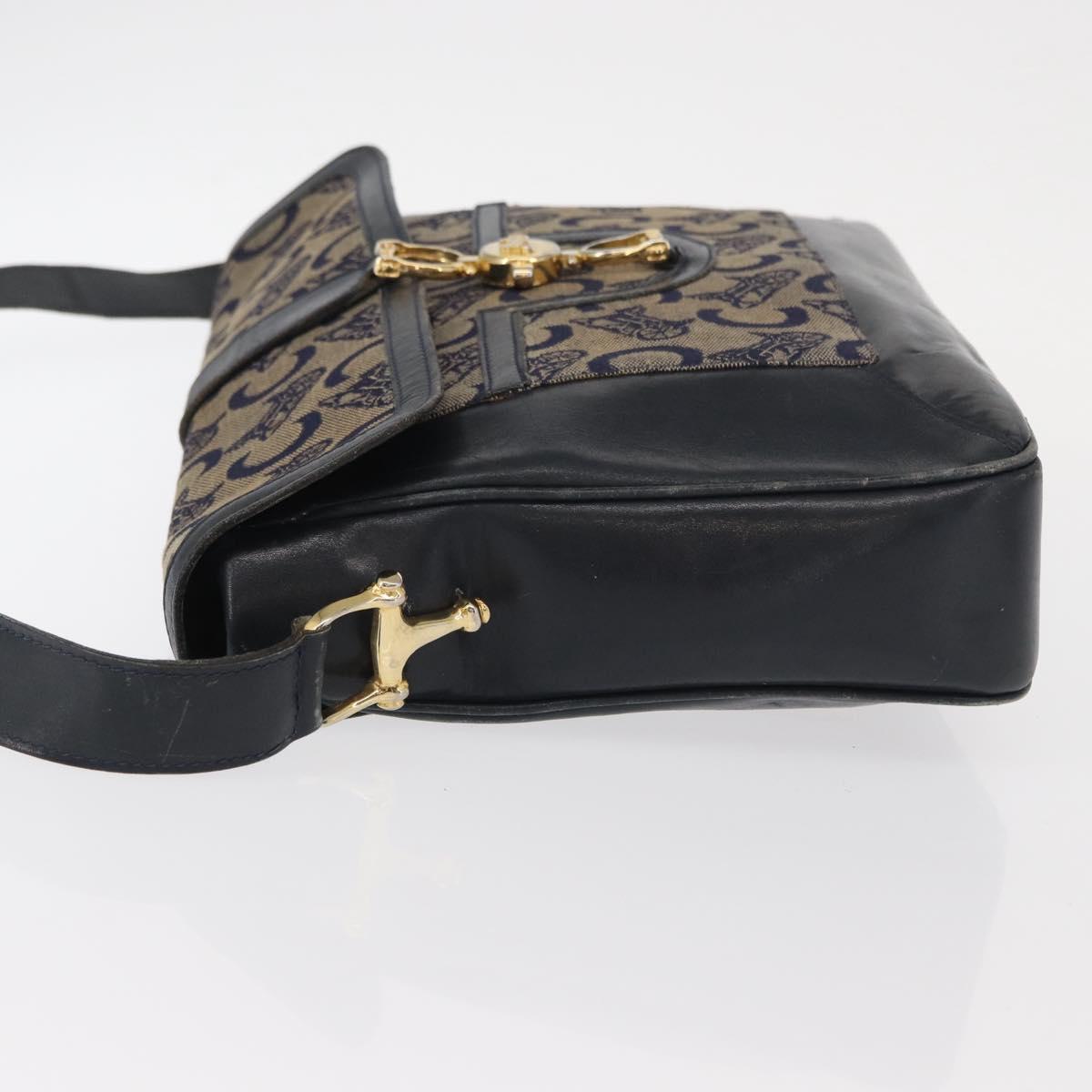 CELINE C Sulky Shoulder Bag Canvas Navy Gold Auth 161128