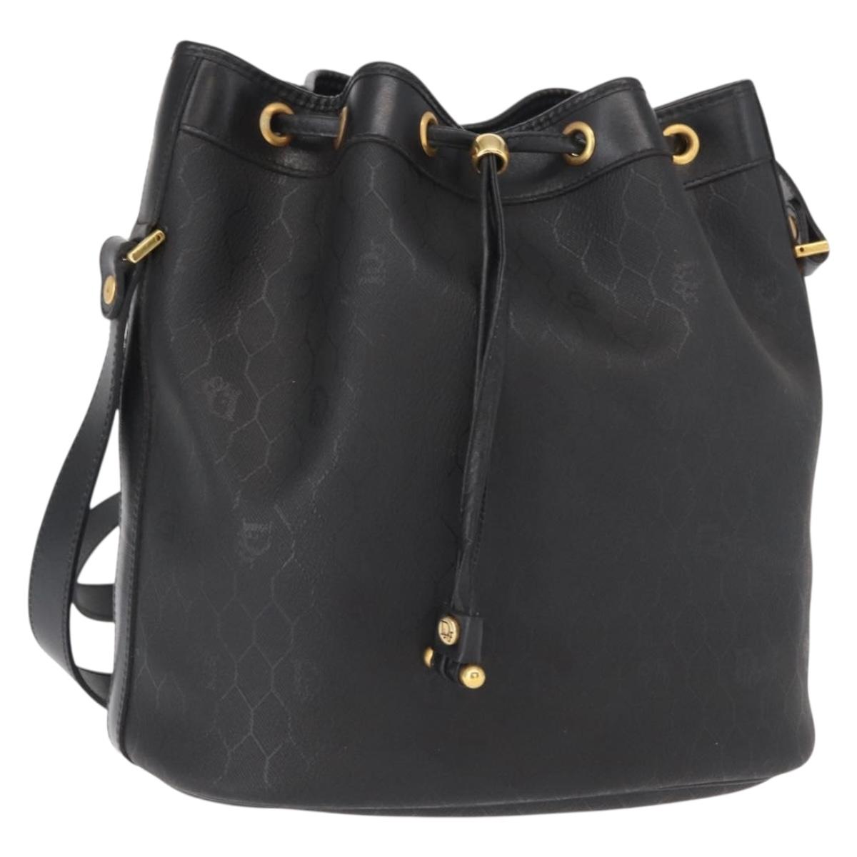 Christian Dior Honeycomb Canvas Shoulder Bag PVC Black Gold Auth 161139