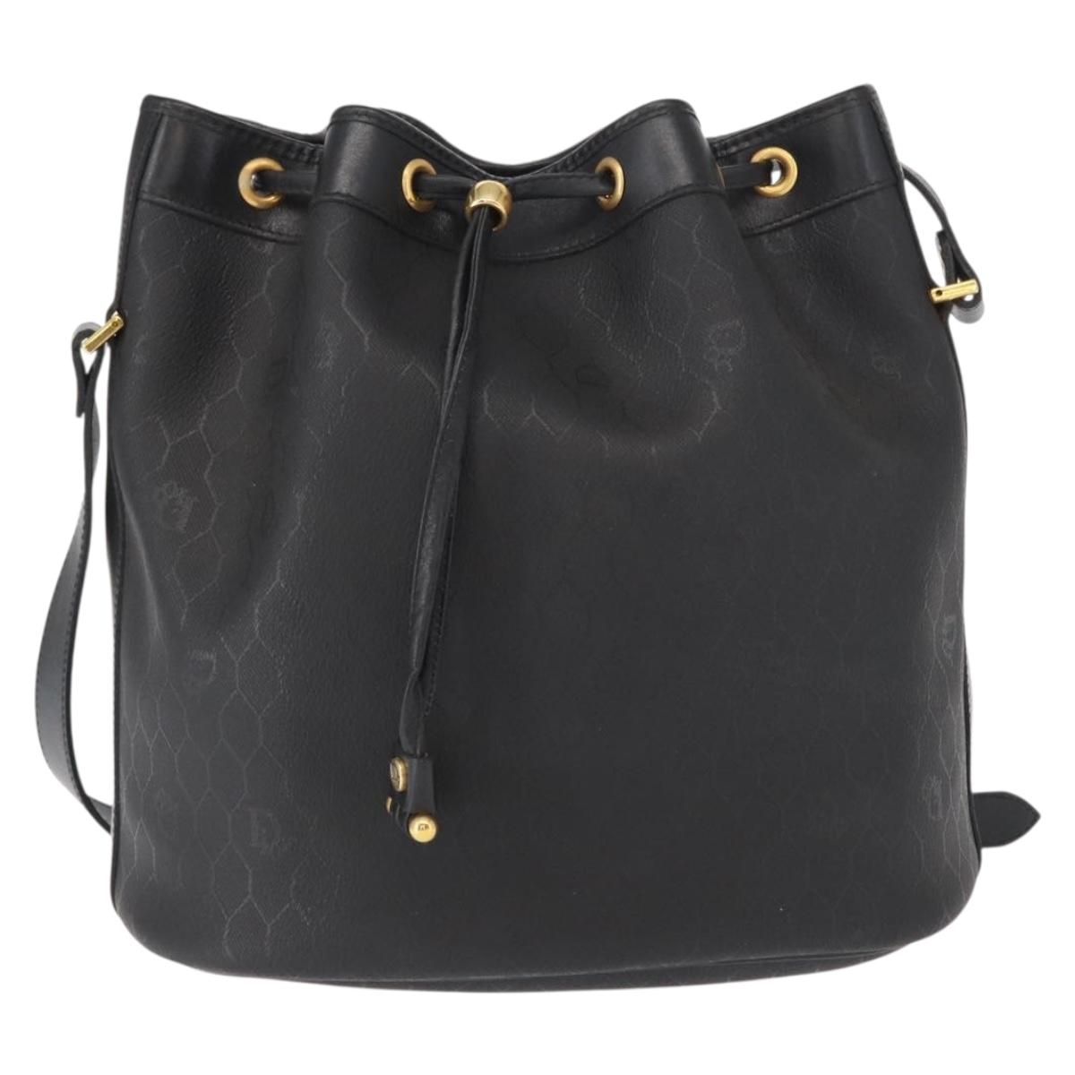 Christian Dior Honeycomb Canvas Shoulder Bag PVC Black Gold Auth 161139