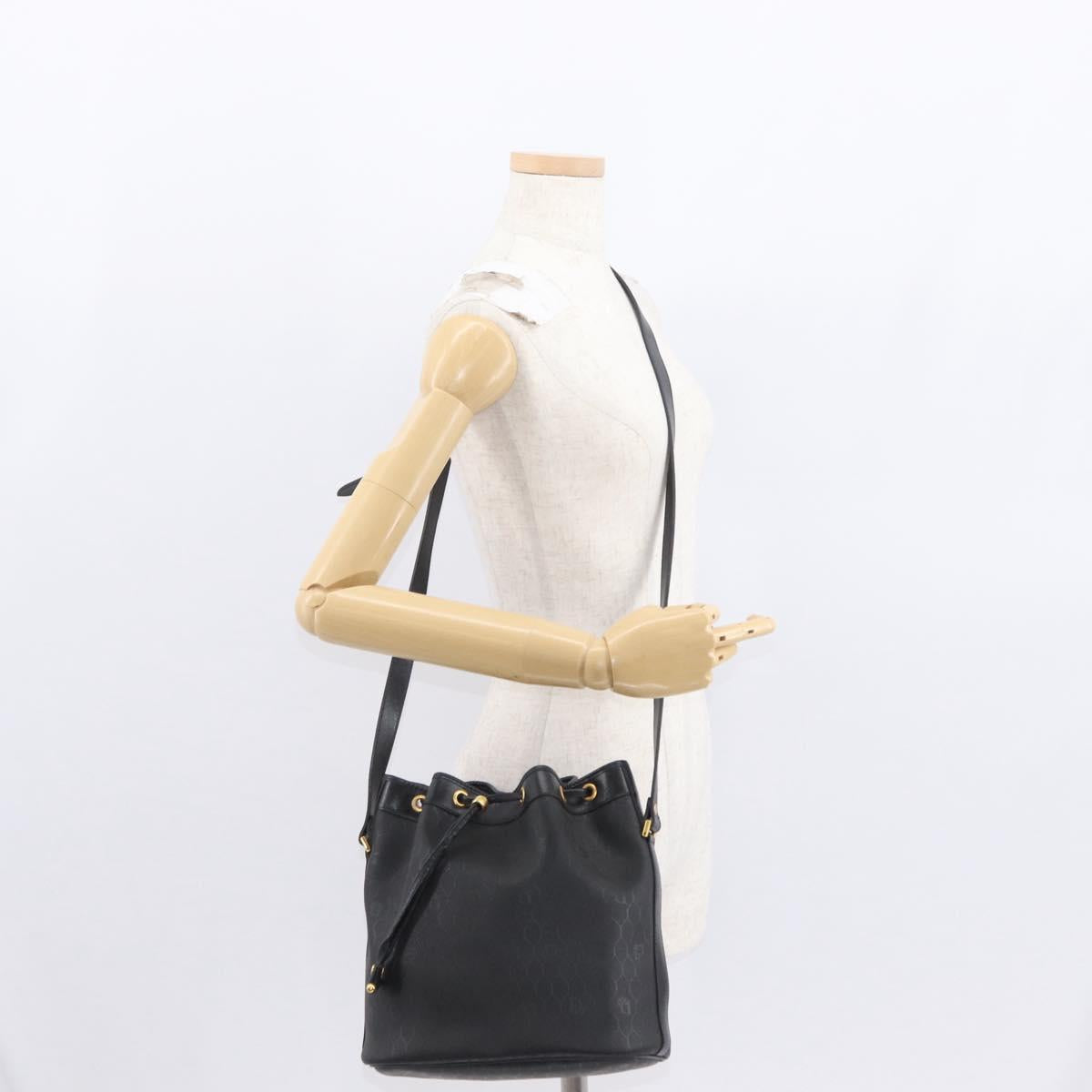 Christian Dior Honeycomb Canvas Shoulder Bag PVC Black Gold Auth 161139