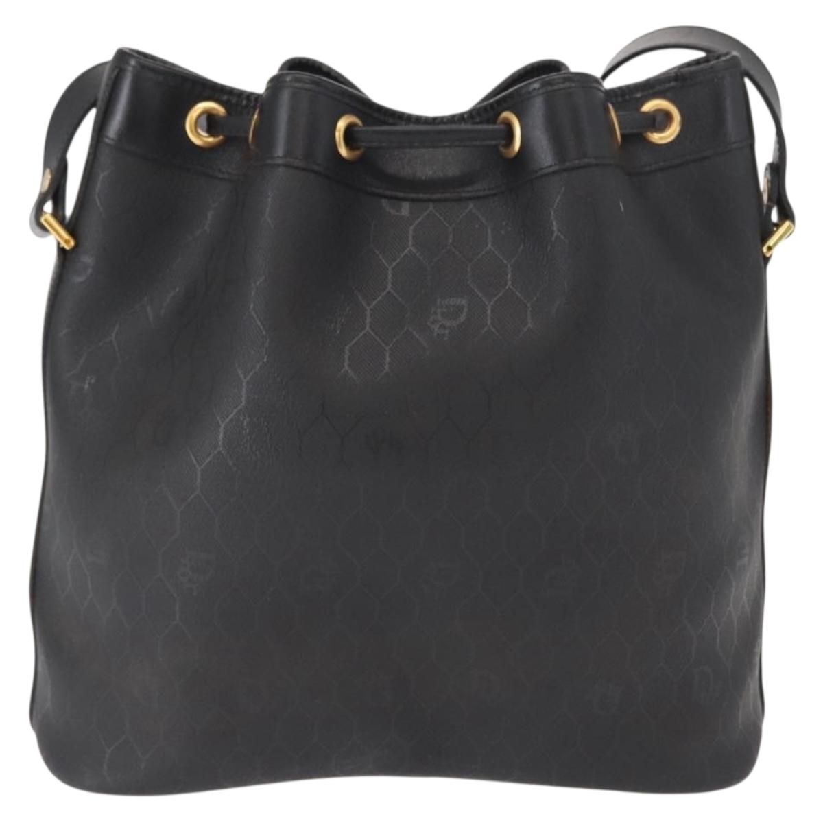 Christian Dior Honeycomb Canvas Shoulder Bag PVC Black Gold Auth 161139