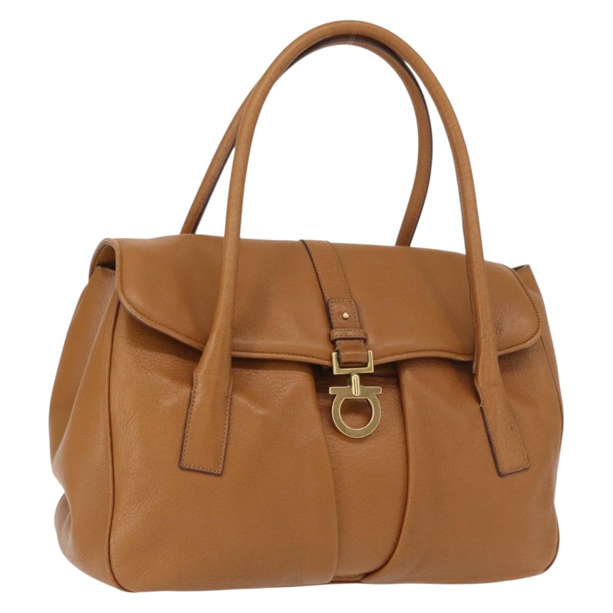 Salvatore Ferragamo Gancini Shoulder Bag Leather Brown Gold Auth 161140