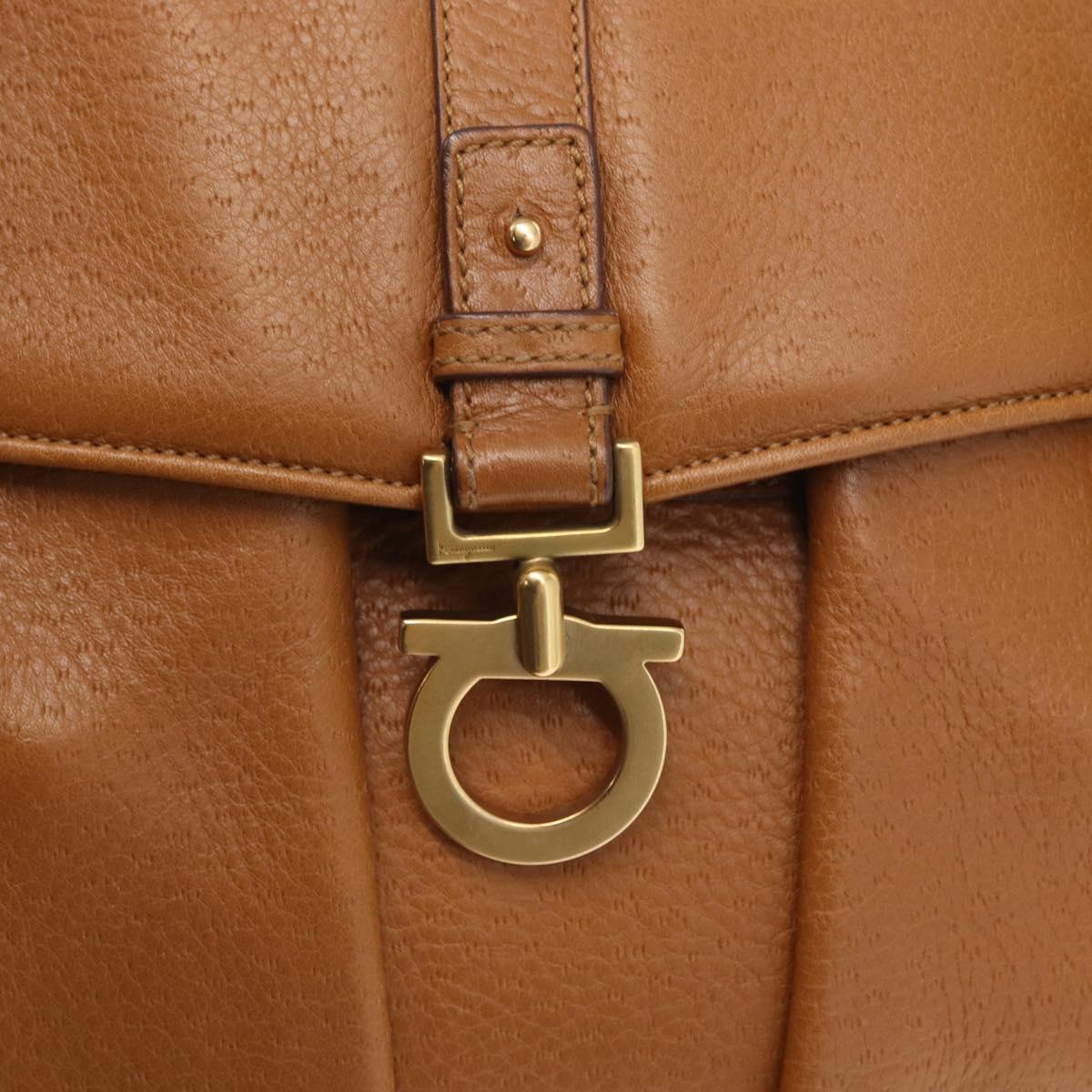Salvatore Ferragamo Gancini Shoulder Bag Leather Brown Gold Auth 161140
