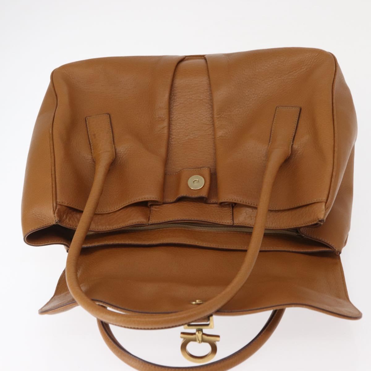 Salvatore Ferragamo Gancini Shoulder Bag Leather Brown Gold Auth 161140