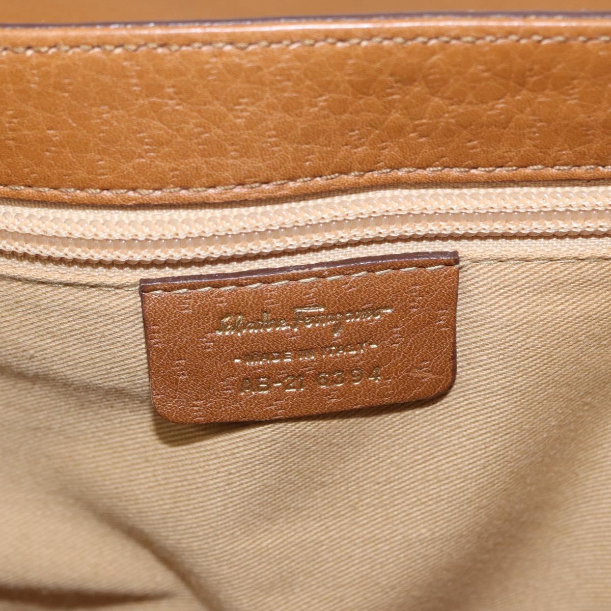 Salvatore Ferragamo Gancini Shoulder Bag Leather Brown Gold Auth 161140