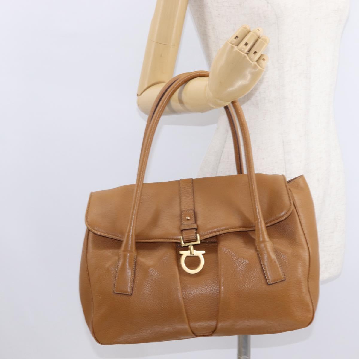 Salvatore Ferragamo Gancini Shoulder Bag Leather Brown Gold Auth 161140