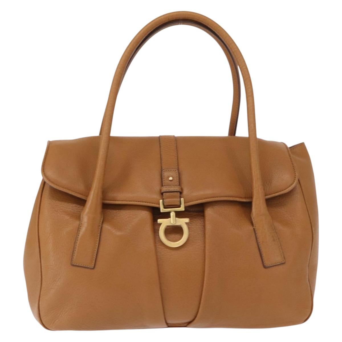 Salvatore Ferragamo Gancini Shoulder Bag Leather Brown Gold Auth 161140