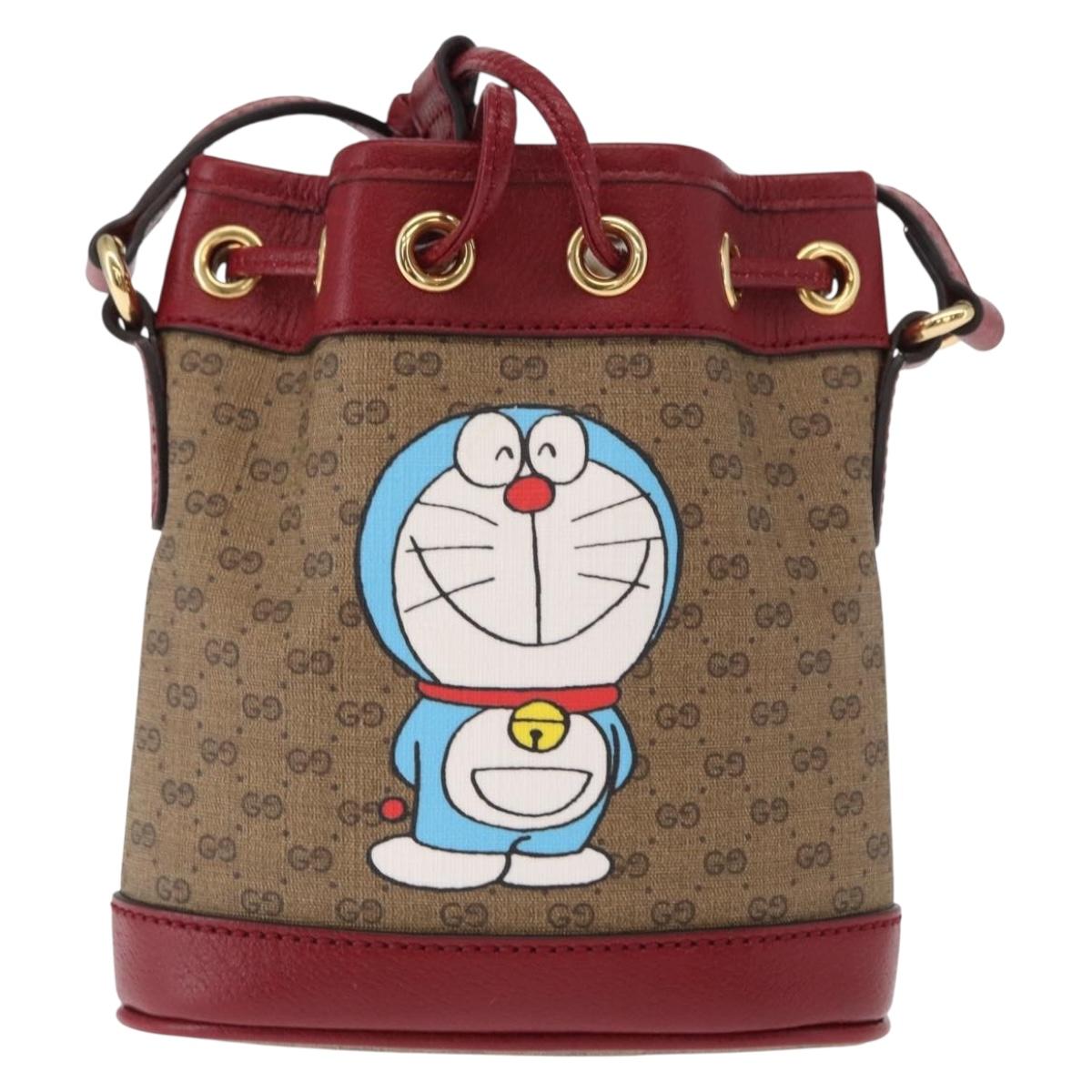 GUCCI Micro GG Supreme Doraemon Shoulder Bag PVC Beige Gold 647801 Auth 161141SM
