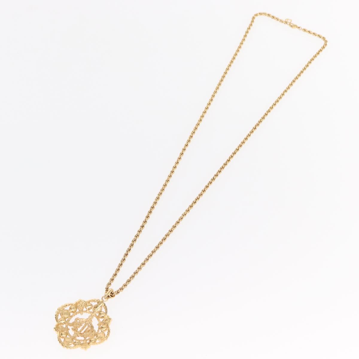 Christian Dior Pearl Emblem Necklace metal Gold Tone Auth 161155V