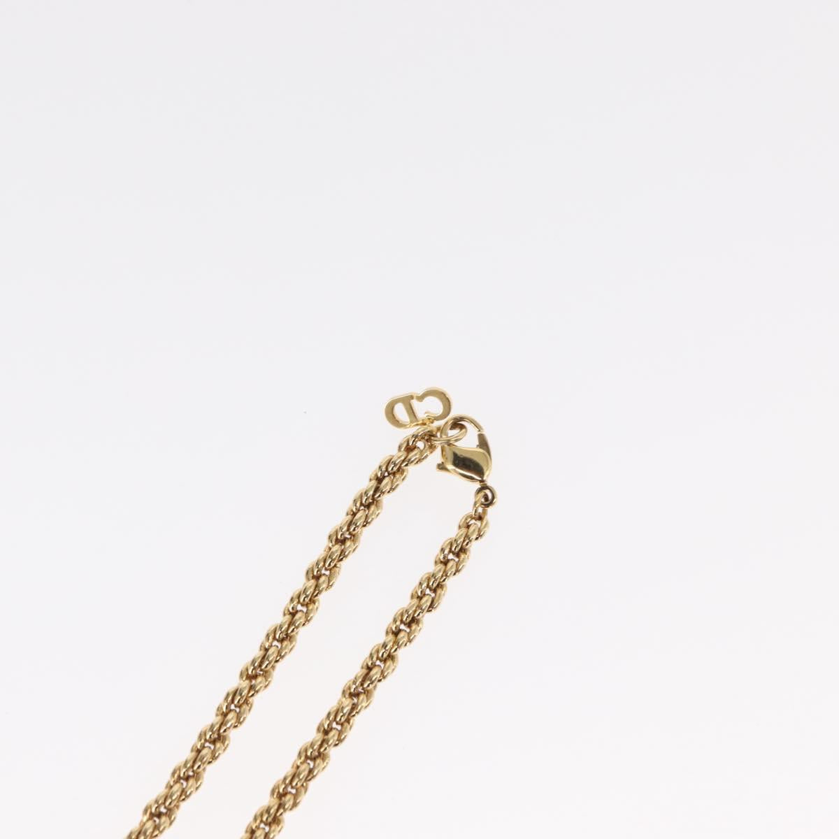 Christian Dior Pearl Emblem Necklace metal Gold Tone Auth 161155V