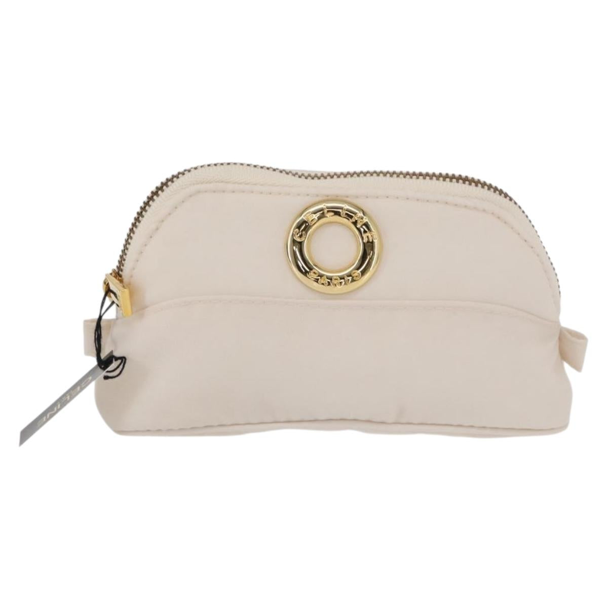 CELINE Circle Pouch Nylon Handkerchief Set White Gold Auth 161157