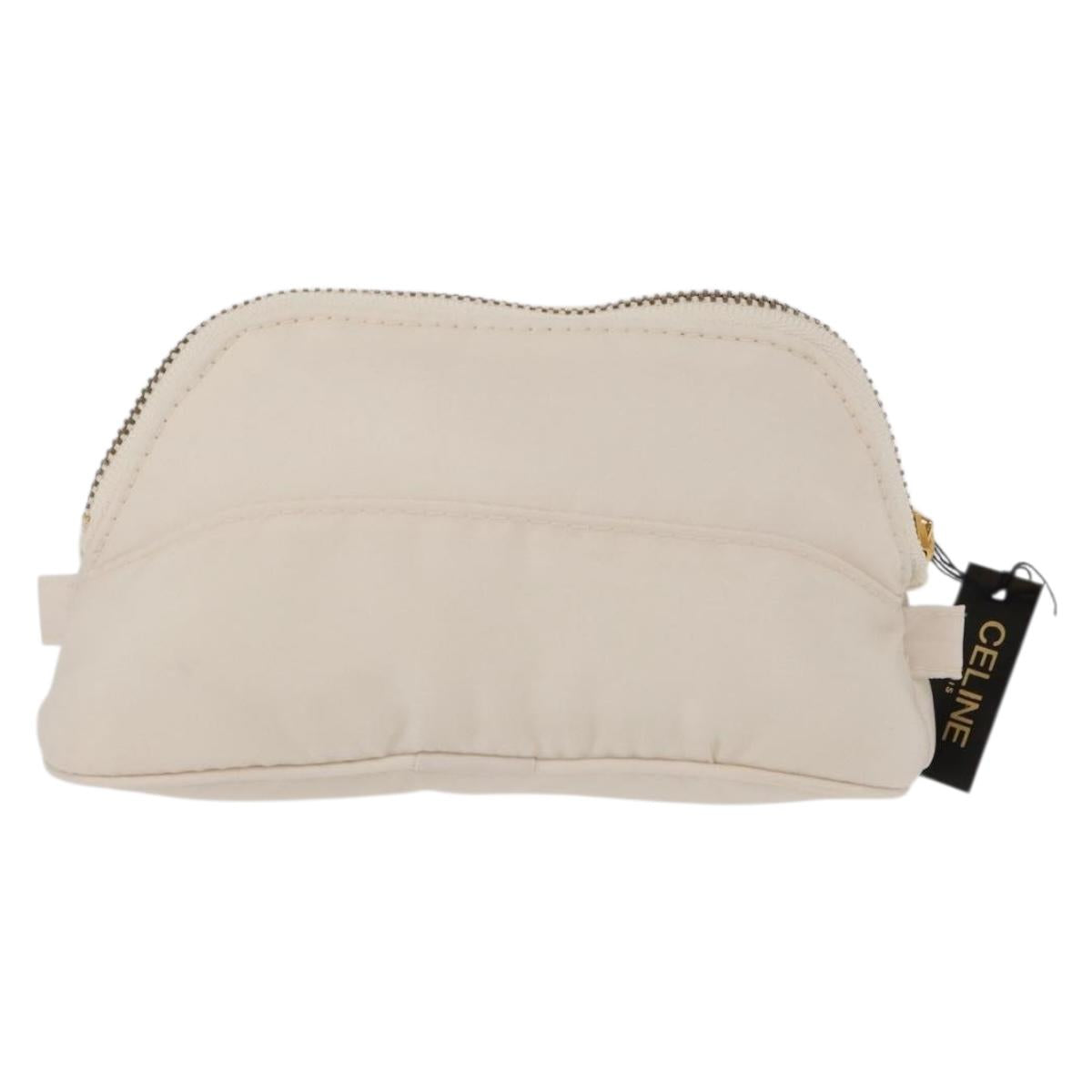 CELINE Circle Pouch Nylon Handkerchief Set White Gold Auth 161157