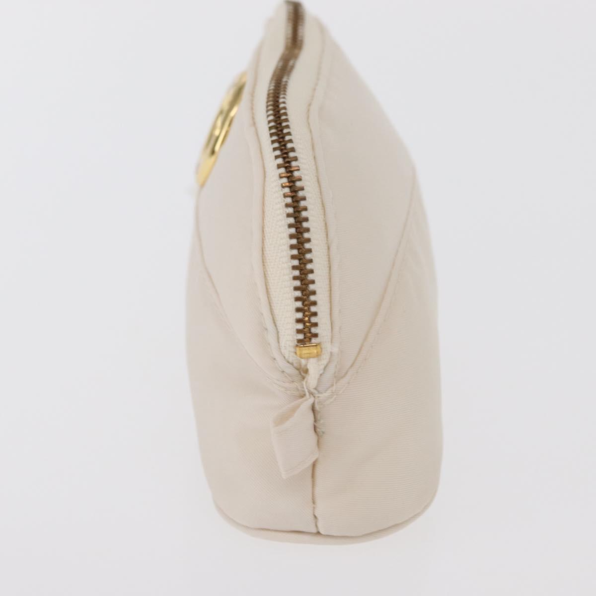 CELINE Circle Pouch Nylon Handkerchief Set White Gold Auth 161157