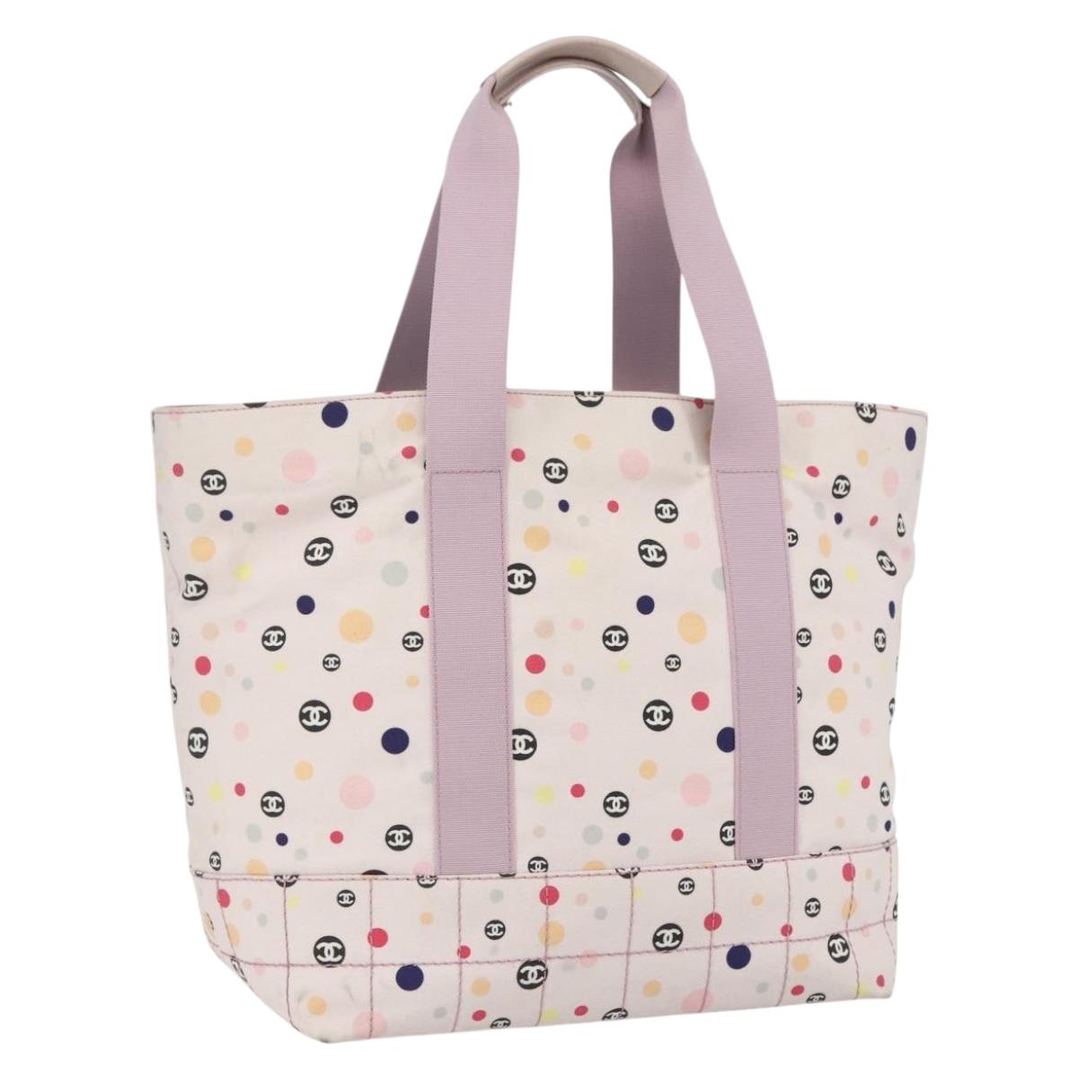 CHANEL Choco Bar Tote Bag Canvas Pink Gold CC Auth 161158