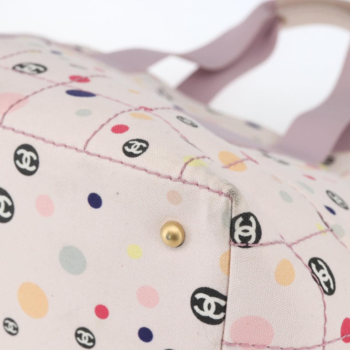 CHANEL Choco Bar Tote Bag Canvas Pink Gold CC Auth 161158