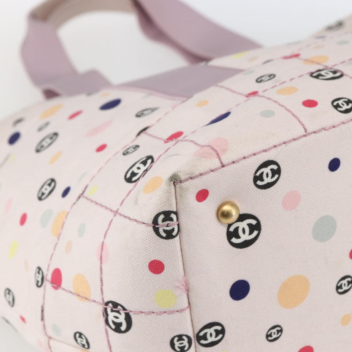 CHANEL Choco Bar Tote Bag Canvas Pink Gold CC Auth 161158