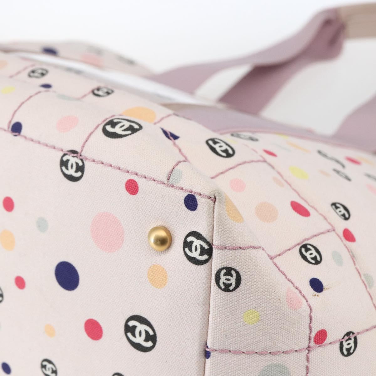 CHANEL Choco Bar Tote Bag Canvas Pink Gold CC Auth 161158