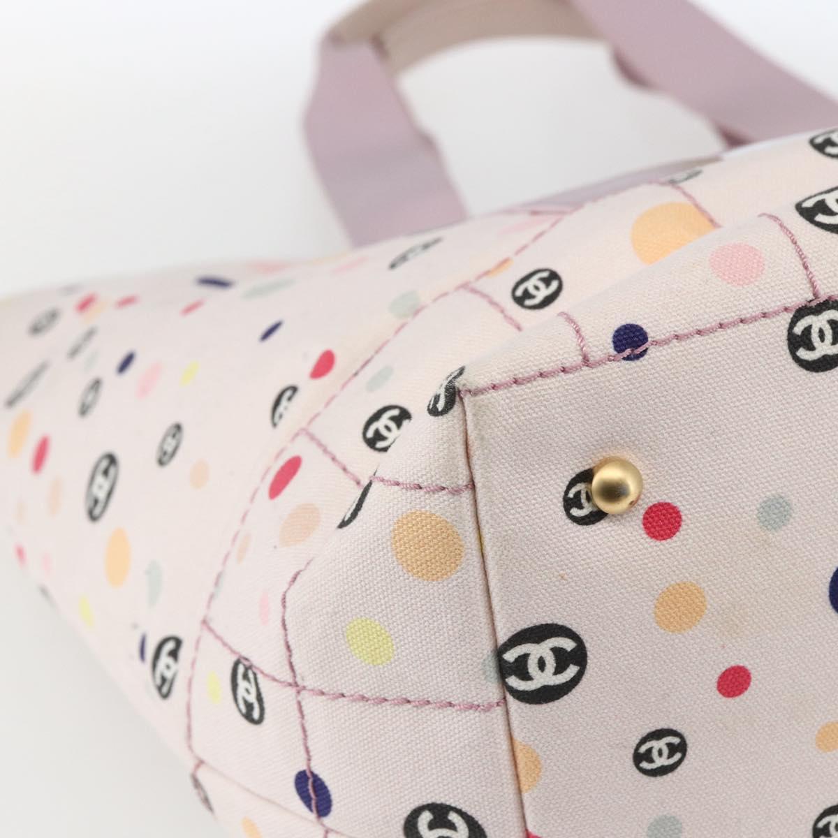 CHANEL Choco Bar Tote Bag Canvas Pink Gold CC Auth 161158