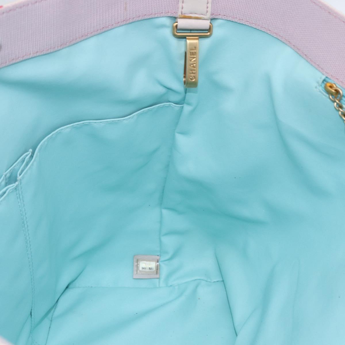 CHANEL Choco Bar Tote Bag Canvas Pink Gold CC Auth 161158