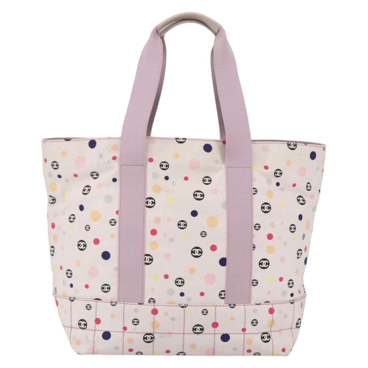 CHANEL Choco Bar Tote Bag Canvas Pink Gold CC Auth 161158