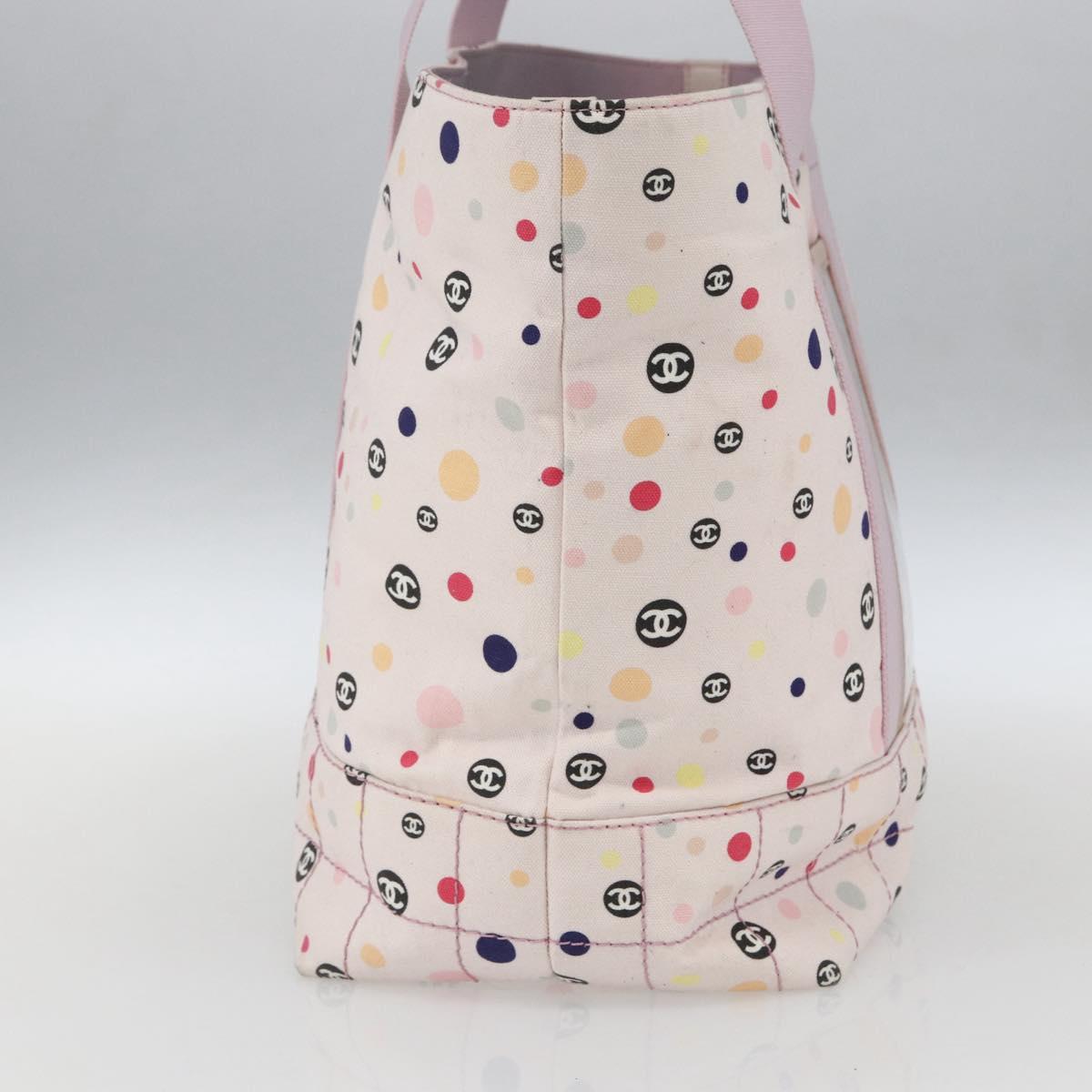 CHANEL Choco Bar Tote Bag Canvas Pink Gold CC Auth 161158