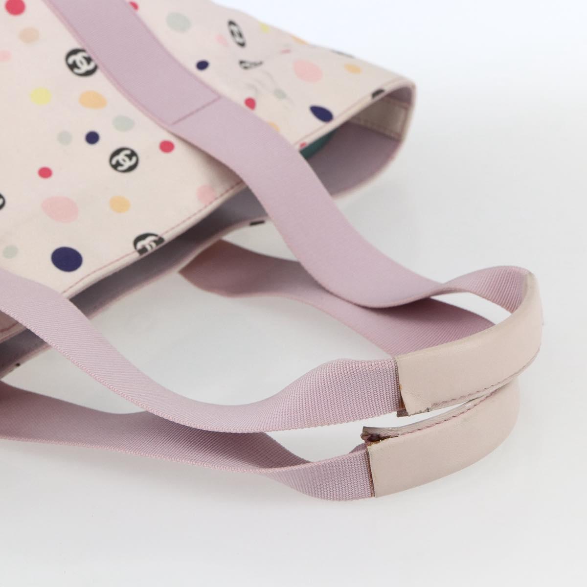 CHANEL Choco Bar Tote Bag Canvas Pink Gold CC Auth 161158