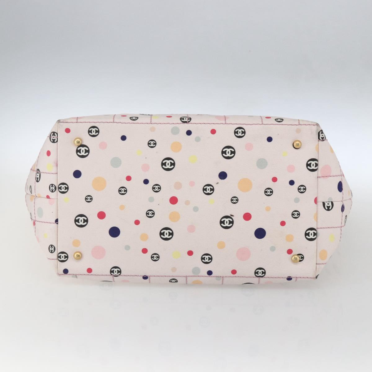 CHANEL Choco Bar Tote Bag Canvas Pink Gold CC Auth 161158