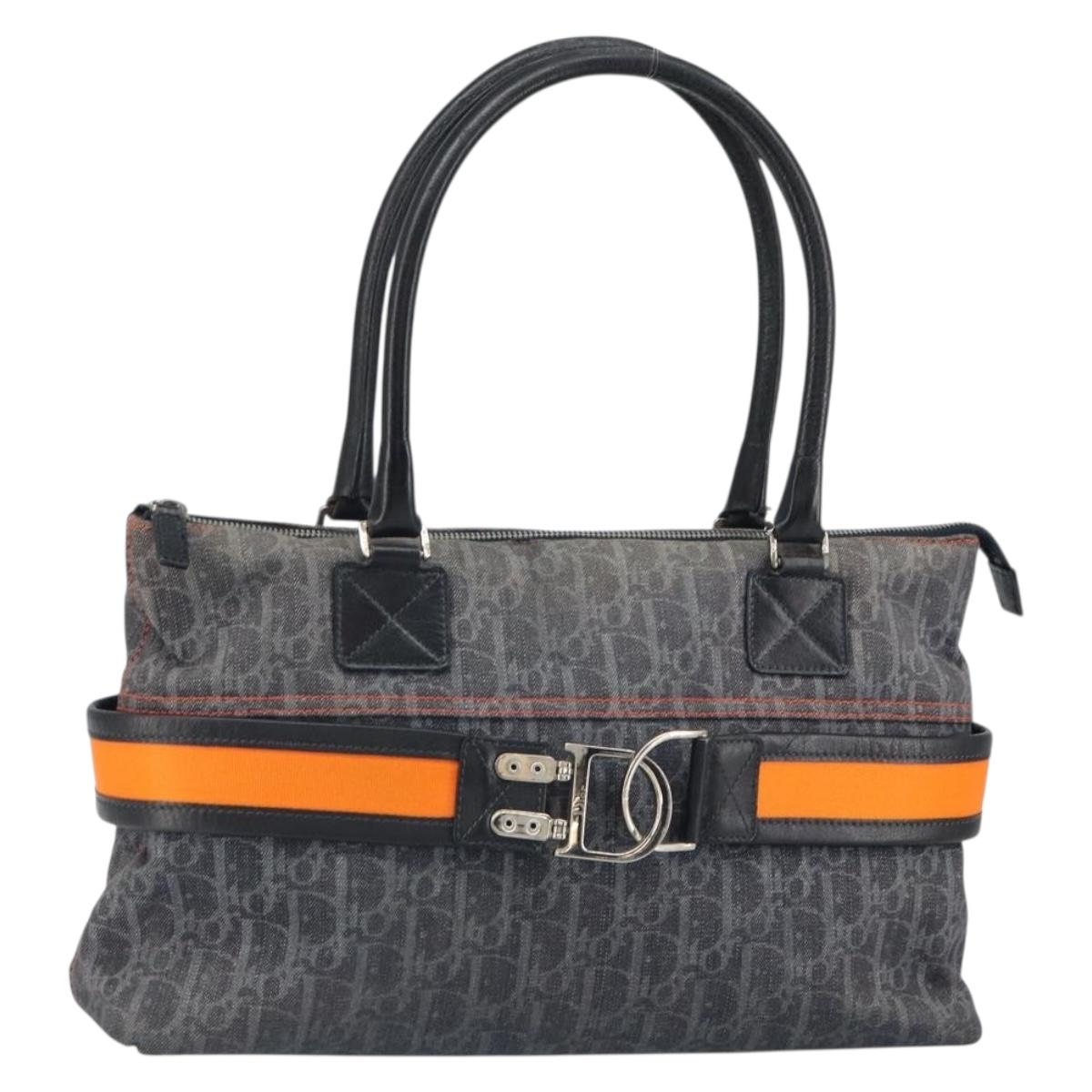 Christian Dior Trotter Canvas Flight line Hand Bag Gray Silver Auth 161160