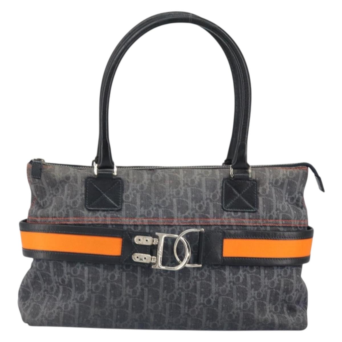 Christian Dior Trotter Canvas Flight line Hand Bag Gray Silver Auth 161160