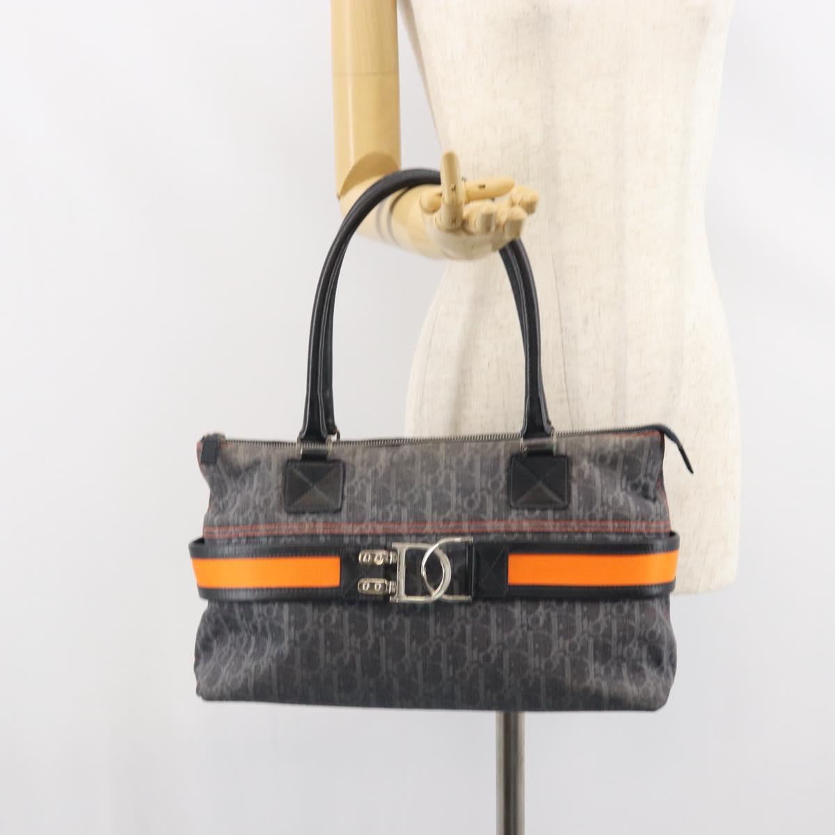 Christian Dior Trotter Canvas Flight line Hand Bag Gray Silver Auth 161160
