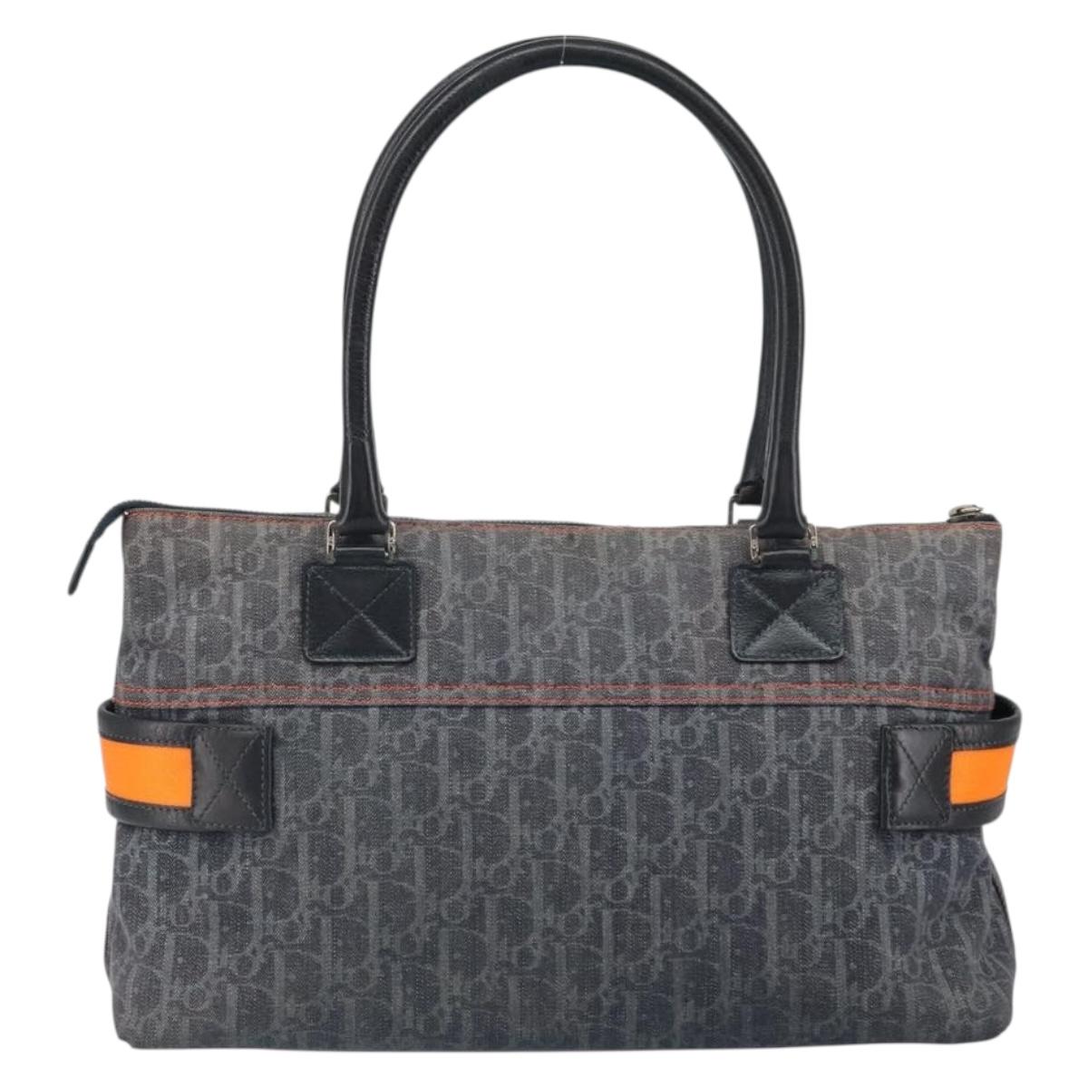 Christian Dior Trotter Canvas Flight line Hand Bag Gray Silver Auth 161160