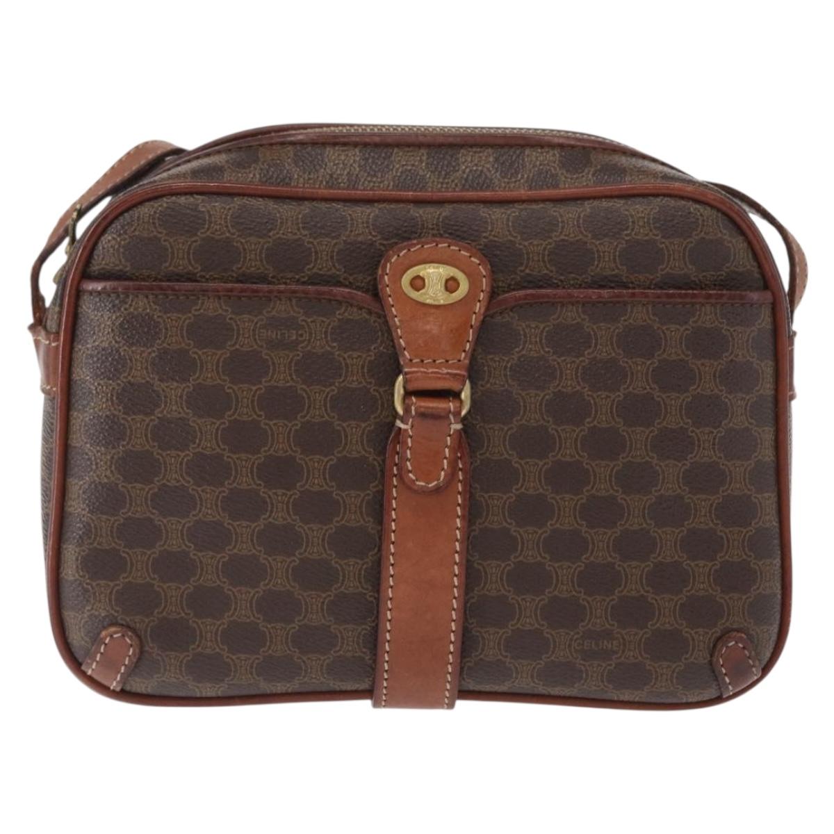 CELINE Macadam Canvas Shoulder Bag PVC Leather Brown Gold Auth 161163