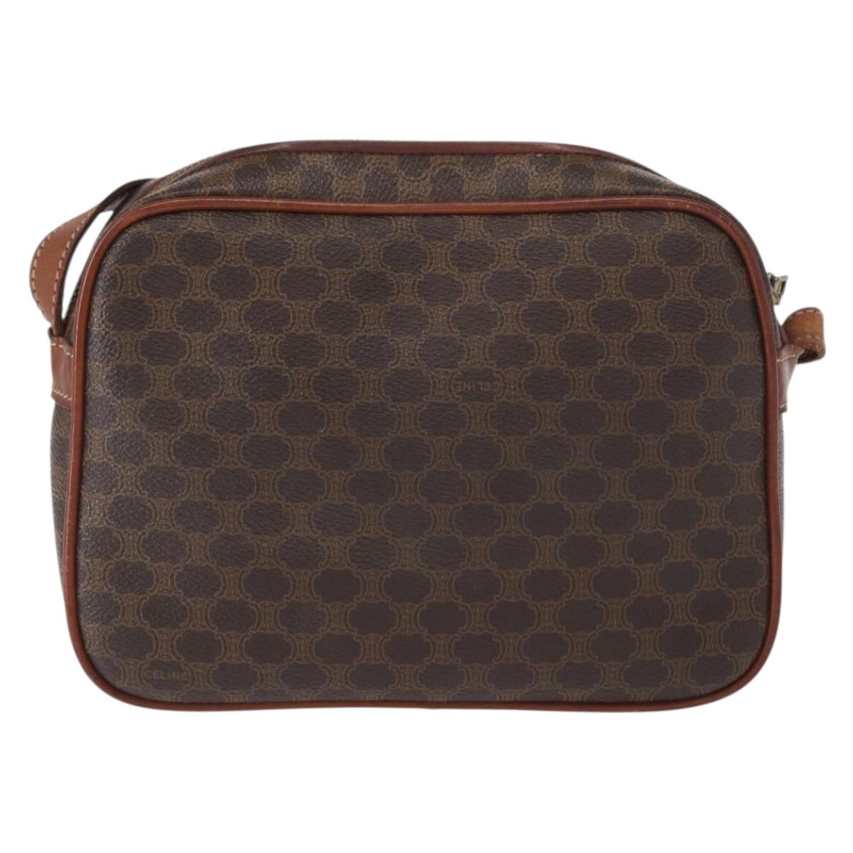 CELINE Macadam Canvas Shoulder Bag PVC Leather Brown Gold Auth 161163