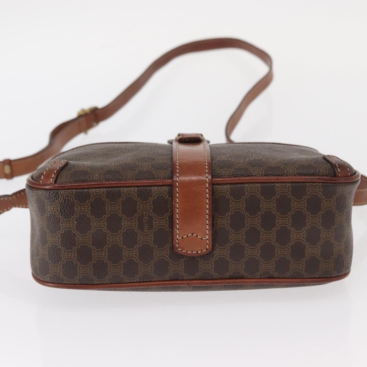 CELINE Macadam Canvas Shoulder Bag PVC Leather Brown Gold Auth 161163