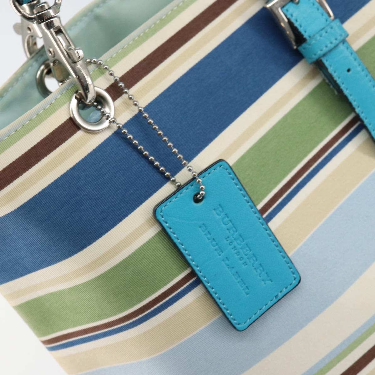 BURBERRY Tote Bag Canvas Blue Silver Auth 161168