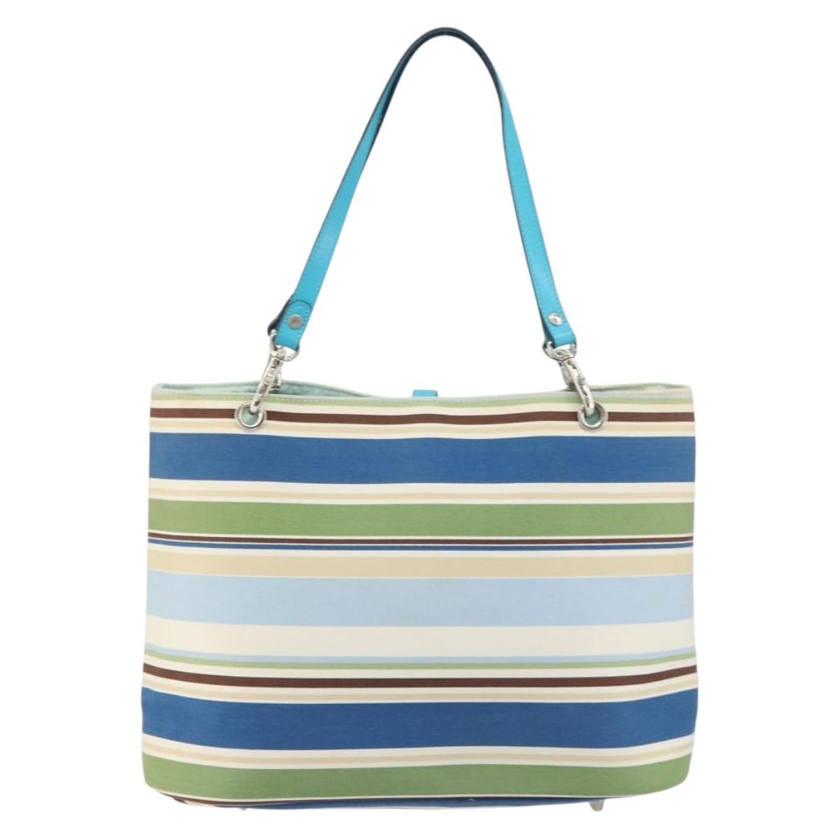 BURBERRY Tote Bag Canvas Blue Silver Auth 161168