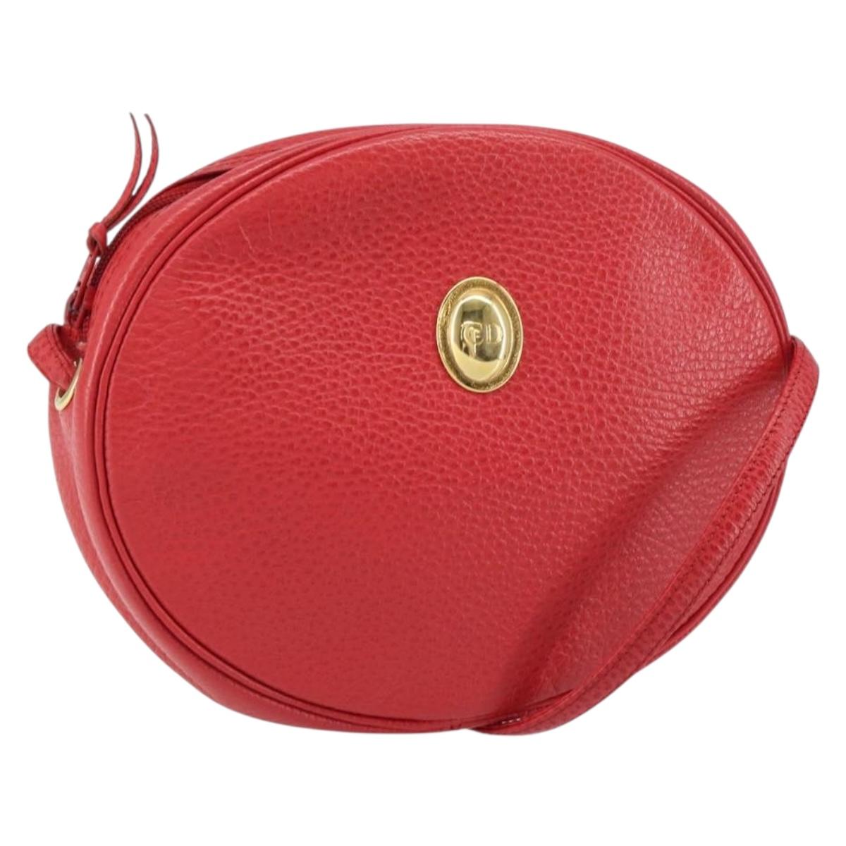 Christian Dior Shoulder Bag Leather Red Gold Auth 161188