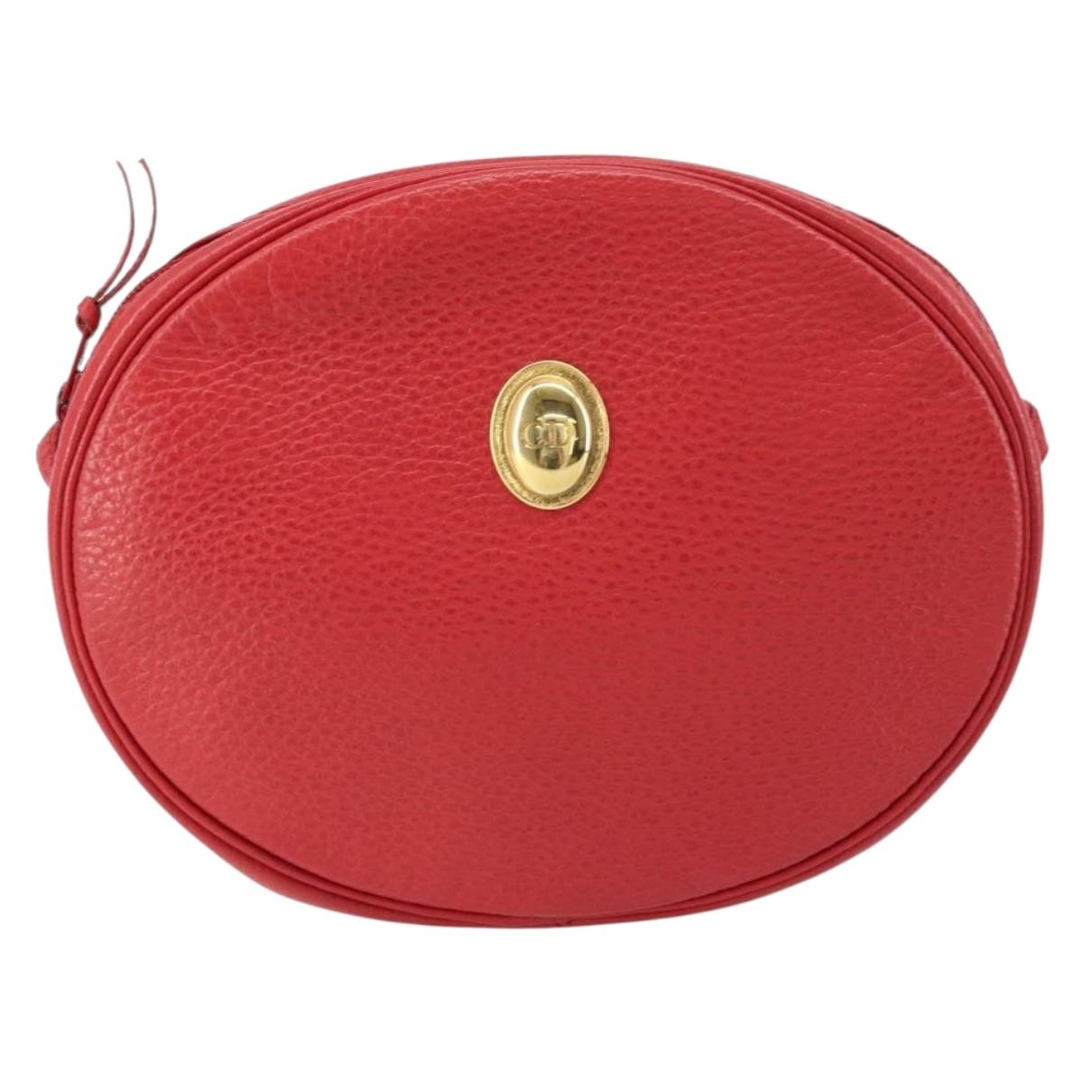 Christian Dior Shoulder Bag Leather Red Gold Auth 161188