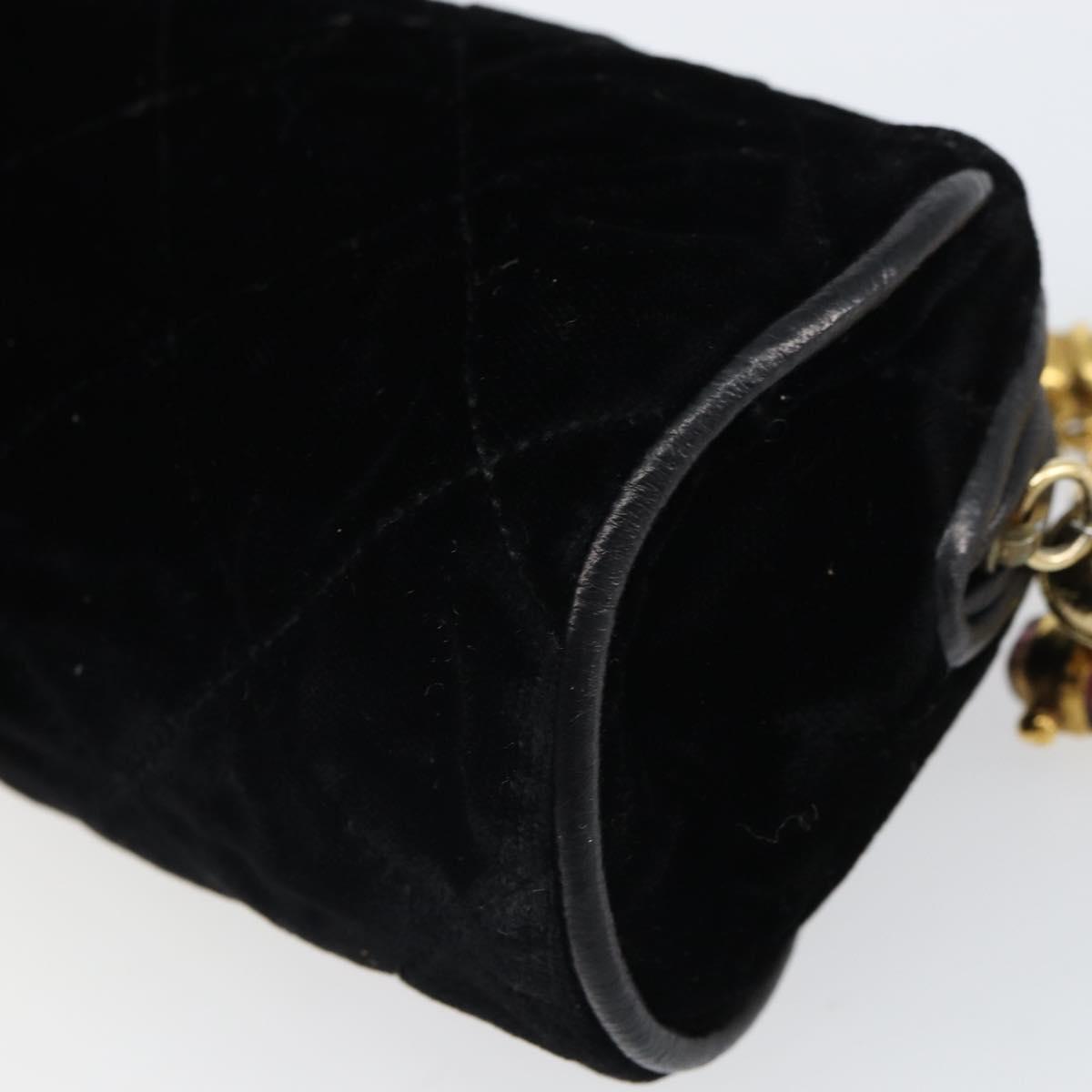 CHANEL Matelasse Pouch Velor Black Gold CC Auth 161194V