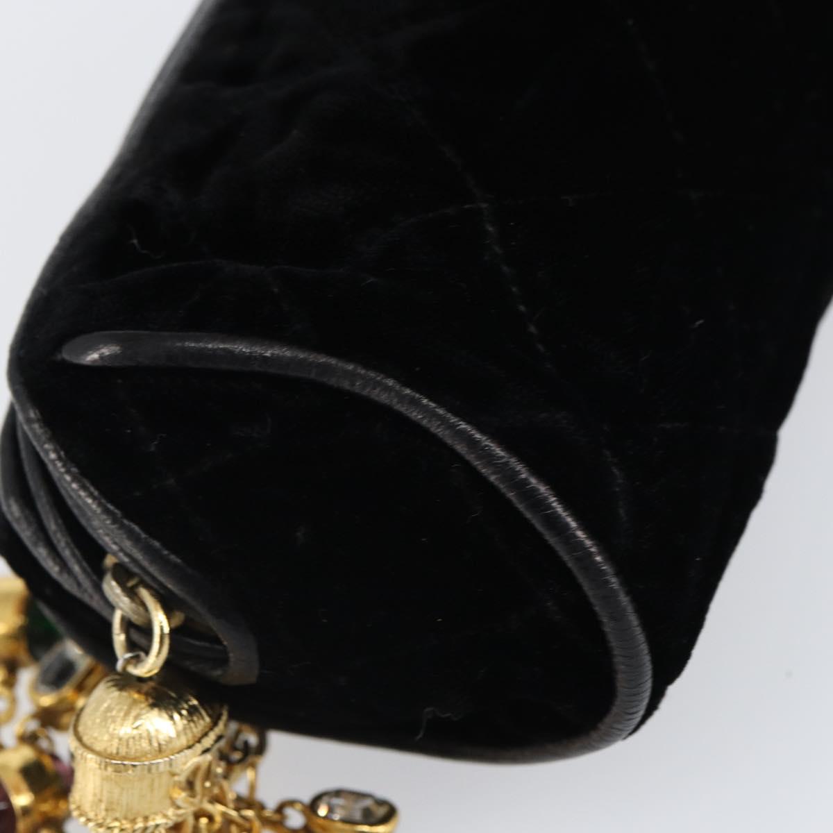 CHANEL Matelasse Pouch Velor Black Gold CC Auth 161194V