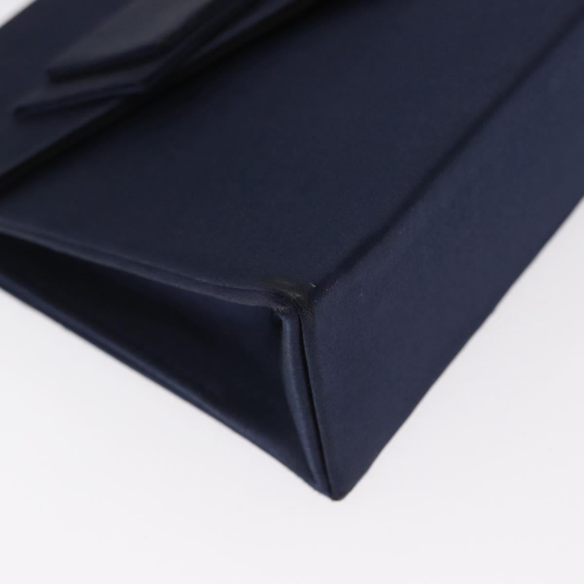 Christian Dior Hand Bag Satin Navy Gold Auth 161195